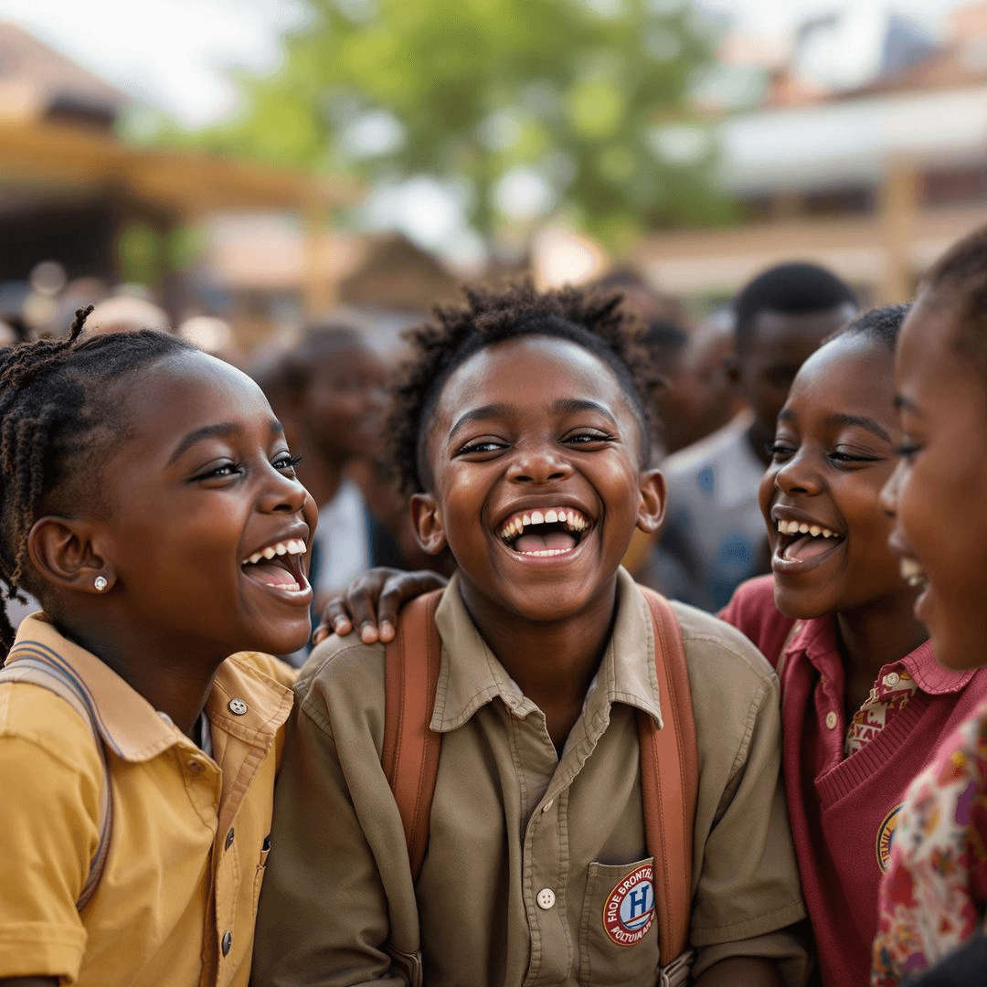 Happy students in community-focused learning environment